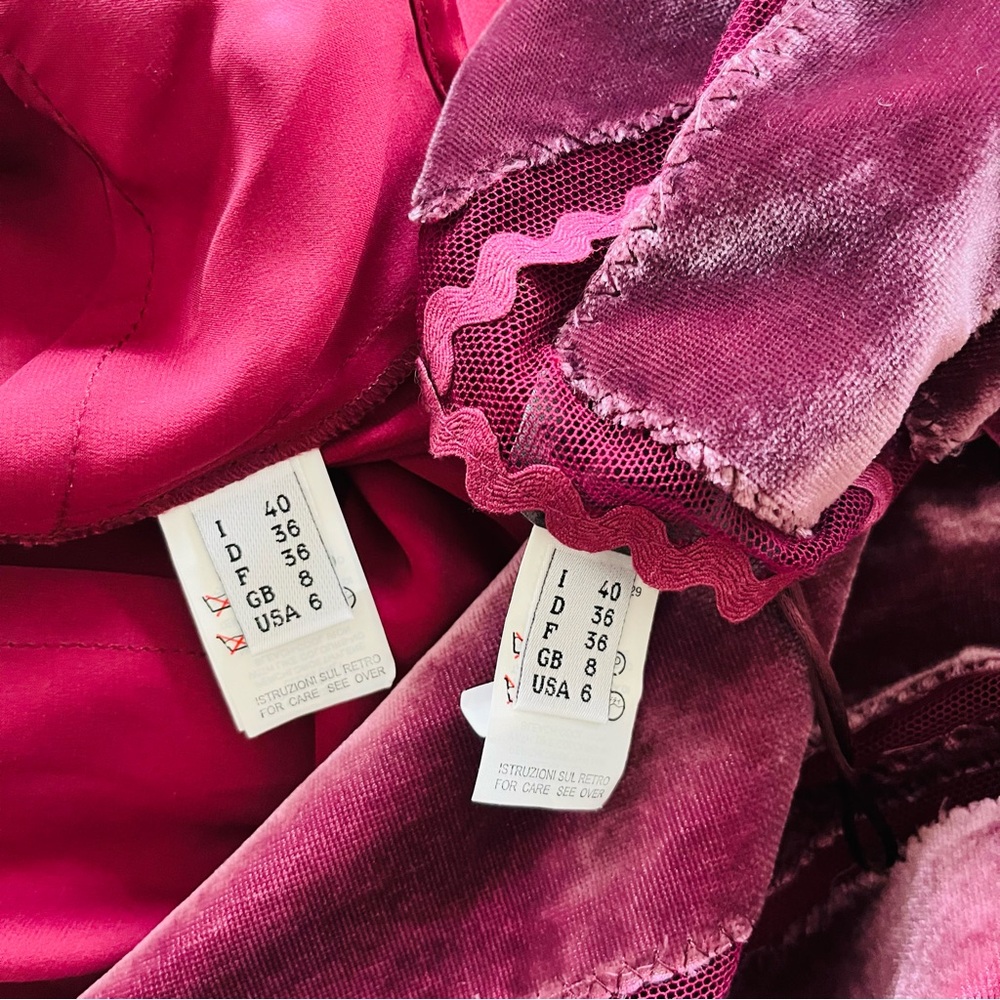 Alberta Ferretti magenta red velvet and tulle dress 6 - Picture 14 of 16